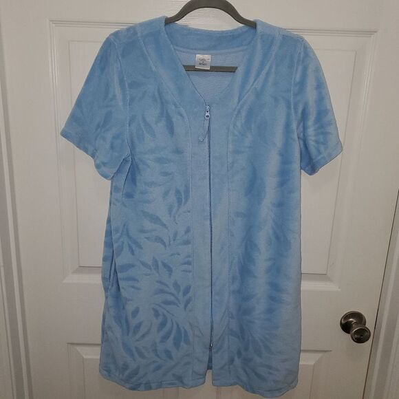 CROFT & BARROW BLUE TERRY POLYESTER ZIP FRONT HOUSE ROBE GOWN SIZE SMALL - Picture 1 of 4